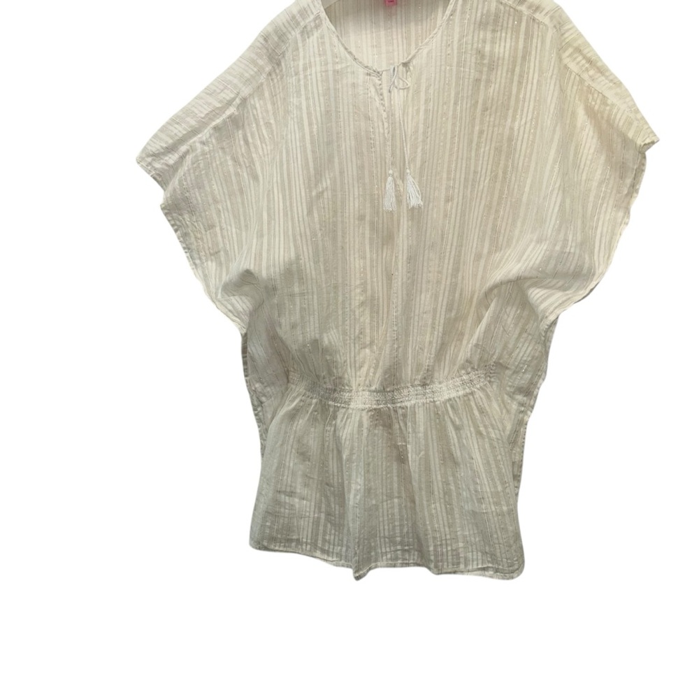 Lilly Pulitzer white silver metallic thread Dolman Sleeve Tunic top XS